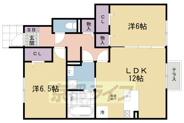 シャルマン北大路(2LDK/1階)の間取り写真