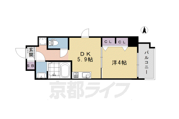 近鉄京都線 東寺駅 徒歩10分 7階建 築6年(1DK/5階)の間取り写真