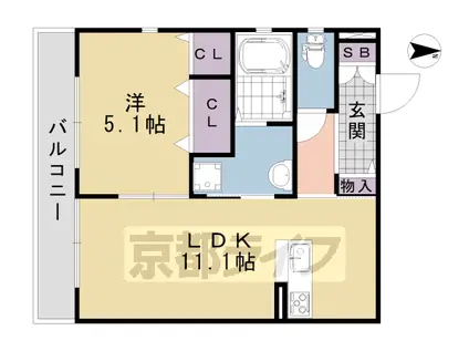 CARREHEUREUXGOJO(1LDK/2階)の間取り写真