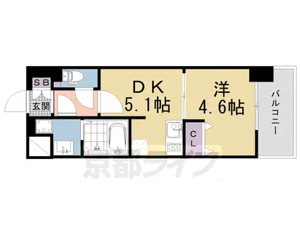 京都市烏丸線 十条駅(京都市営) 徒歩5分 7階建 築5年(1DK/6階)の間取り写真