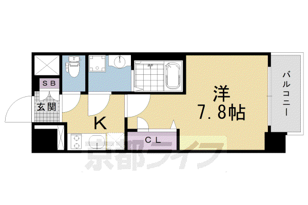 東海道本線 西大路駅 徒歩5分 7階建 築6年(1K/2階)の間取り写真