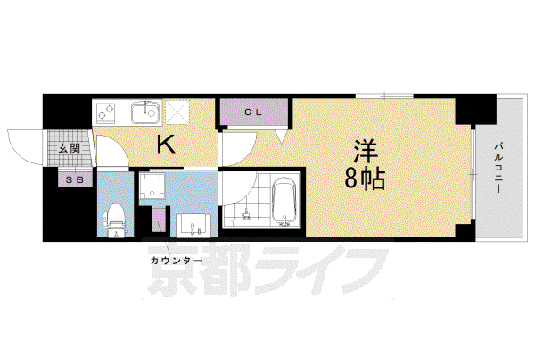 山陰本線 丹波口駅 徒歩14分 7階建 築6年(1K/2階)の間取り写真