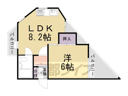 近鉄京都線 上鳥羽口駅 徒歩20分 4階建 築41年(1DK/4階)の間取り写真
