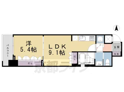 山陰本線 丹波口駅 徒歩9分 7階建 築5年(1LDK/5階)の間取り写真