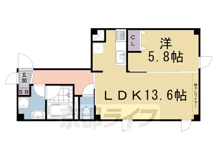 東海道本線 京都駅 徒歩15分 5階建 築5年(1LDK/5階)の間取り写真
