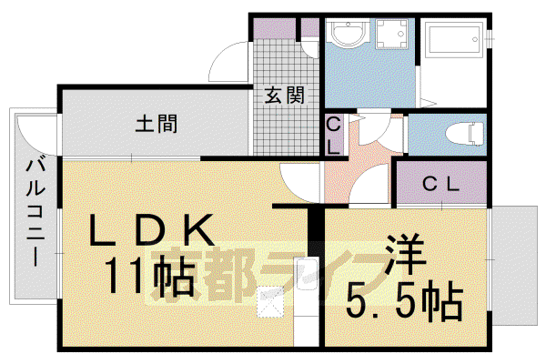 東海道本線 向日町駅 徒歩9分 2階建 築18年(1LDK/1階)の間取り写真