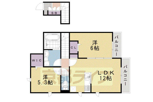 阪急電鉄京都線 長岡天神駅 徒歩11分 2階建 築3年(2LDK/2階)の間取り写真