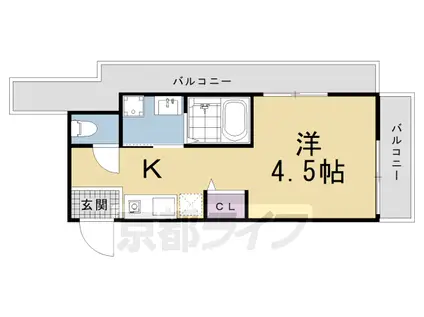 京阪電気鉄道京阪線 東福寺駅 徒歩2分 3階建 築8年(ワンルーム/1階)の間取り写真