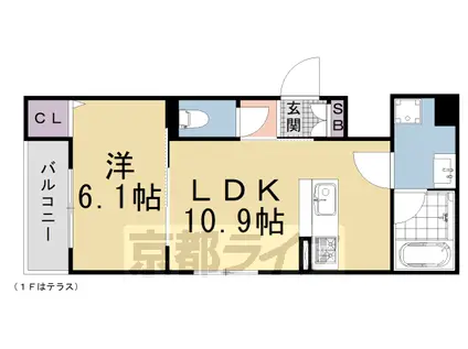 近鉄京都線 東寺駅 徒歩4分 3階建 築5年(1LDK/2階)の間取り写真