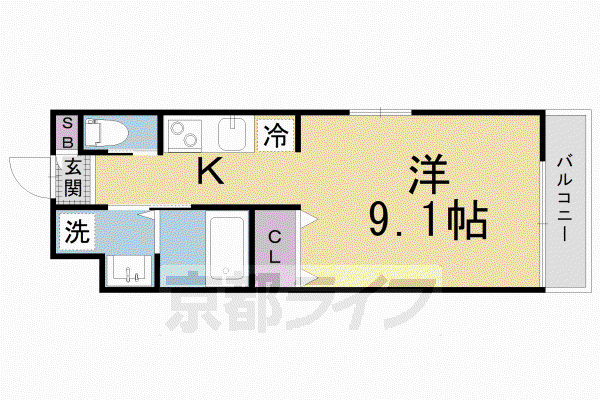 近鉄京都線 東寺駅 徒歩3分 4階建 築8年(1K/3階)の間取り写真