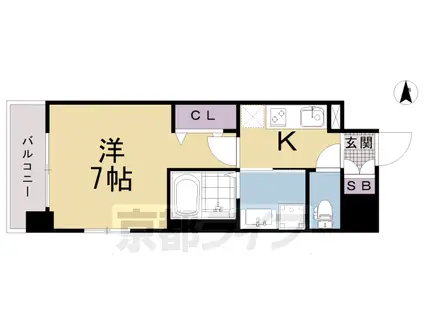 京都市烏丸線 十条駅(京都市営) 徒歩5分 9階建 築5年(1K/7階)の間取り写真