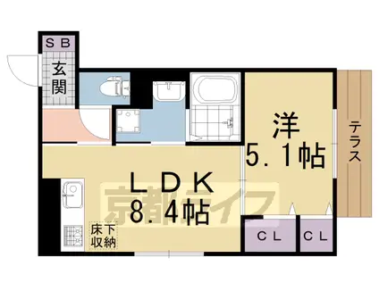 近鉄京都線 伏見駅(京都) 徒歩14分 3階建 築5年(1LDK/1階)の間取り写真
