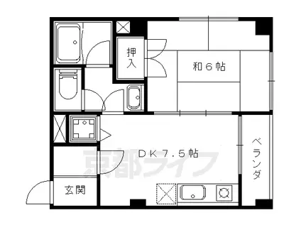 京都市東西線 椥辻駅 徒歩13分 7階建 築37年(1DK/1階)の間取り写真