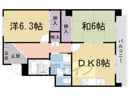 京阪電気鉄道京津線 四宮駅 徒歩4分 3階建 築35年(2LDK/1階)の間取り写真
