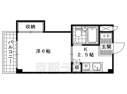 京都市東西線 東野駅(京都) 徒歩2分 5階建 築41年(1K/4階)の間取り写真