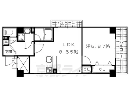 京都市東西線 椥辻駅 徒歩9分 7階建 築19年(1LDK/2階)の間取り写真