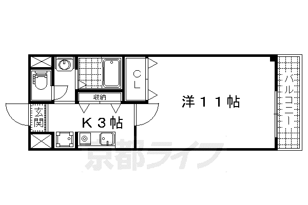 東海道本線 山科駅 徒歩6分 10階建 築27年(1K/7階)の間取り写真