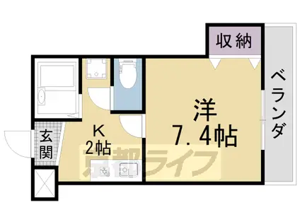 東海道本線 山科駅 徒歩3分 3階建 築26年(1K/3階)の間取り写真