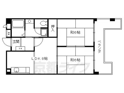 京都市東西線 太秦天神川駅 徒歩8分 6階建 築42年(2LDK/5階)の間取り写真