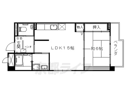 京阪電気鉄道京津線 四宮駅 徒歩12分 6階建 築22年(1LDK/4階)の間取り写真