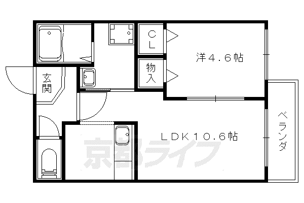 京都市東西線 御陵駅 徒歩4分 2階建 築25年(1LDK/1階)の間取り写真