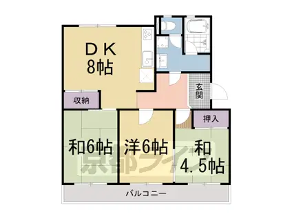 京都市東西線 醍醐駅(京都) 徒歩14分 5階建 築51年(3DK/4階)の間取り写真