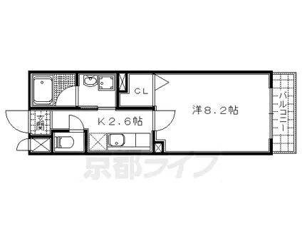 京都市東西線 石田駅(京都市営) 徒歩5分 3階建 築20年(1K/3階)の間取り写真