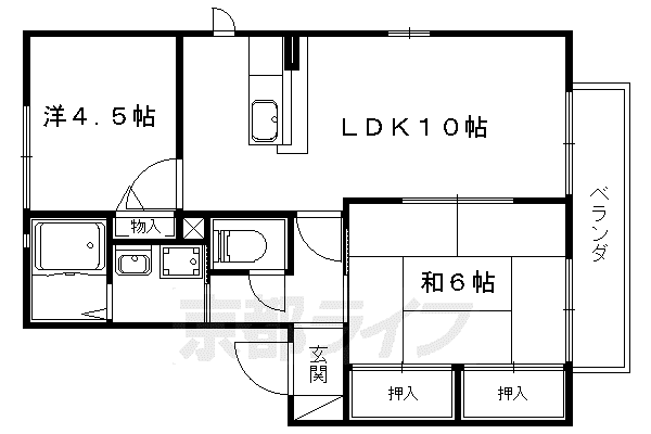 京都市東西線 小野駅(京都) 徒歩7分 2階建 築23年(2LDK/1階)の間取り写真