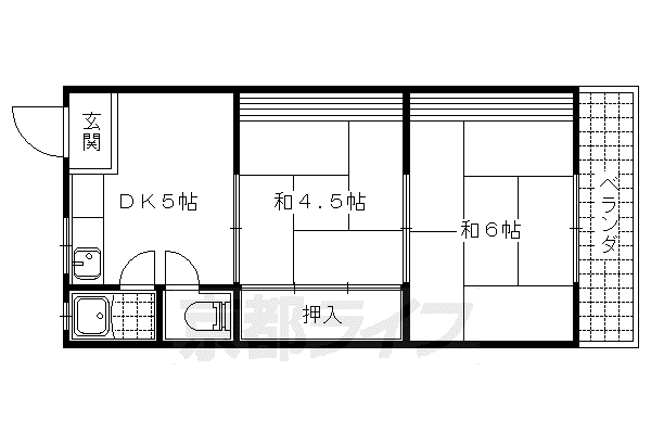 東海道本線 山科駅 徒歩3分 2階建 築46年(2DK/1階)の間取り写真
