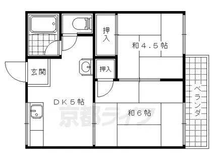 京都市東西線 石田駅(京都市営) 徒歩13分 2階建 築50年(2DK/2階)の間取り写真