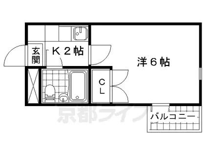京都市東西線 椥辻駅 徒歩9分 4階建 築35年(1K/2階)の間取り写真