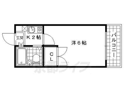 京都市東西線 小野駅(京都) 徒歩8分 4階建 築34年(1K/4階)の間取り写真