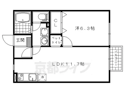 京都市東西線 小野駅(京都) 徒歩10分 2階建 築17年(1LDK/1階)の間取り写真
