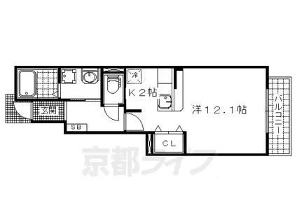 京都市東西線 椥辻駅 徒歩7分 2階建 築16年(1K/1階)の間取り写真