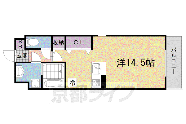 東海道本線 山科駅 徒歩6分 3階建 築16年(ワンルーム/2階)の間取り写真