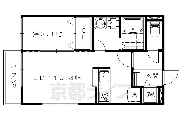 京都市東西線 醍醐駅(京都) 徒歩7分 2階建 築16年(1LDK/2階)の間取り写真