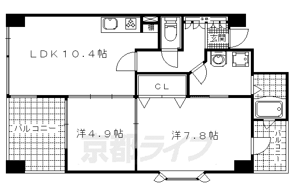 ロータリーマンションパレベルマリン(2LDK/4階)の間取り写真