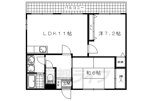 レイティー西大津3号館(2LDK/4階)の間取り写真