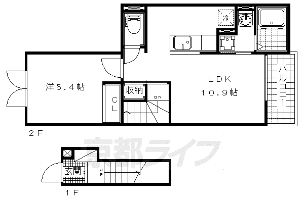 京都市東西線 御陵駅 徒歩12分 3階建 築15年(1LDK/1階)の間取り写真