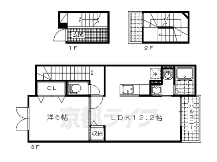 京都市東西線 御陵駅 徒歩12分 3階建 築14年(1LDK/3階)の間取り写真