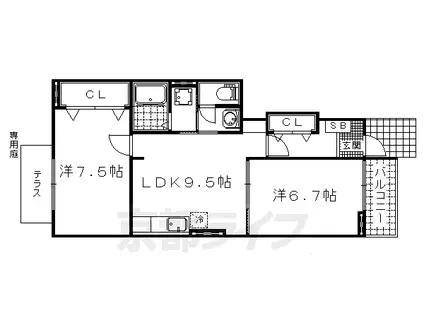 京都市東西線 醍醐駅(京都) 徒歩14分 2階建 築15年(2LDK/1階)の間取り写真