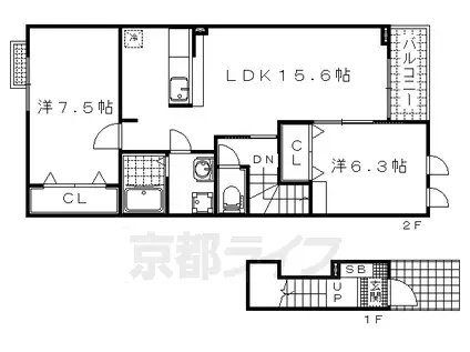 京都市東西線 醍醐駅(京都) 徒歩14分 2階建 築15年(2LDK/2階)の間取り写真