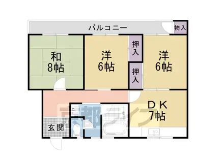 京都市東西線 石田駅(京都市営) 徒歩13分 5階建 築54年(3DK/2階)の間取り写真