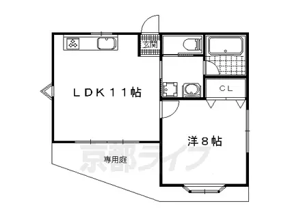 京阪電気鉄道京津線 四宮駅 徒歩7分 3階建 築27年(1LDK/1階)の間取り写真