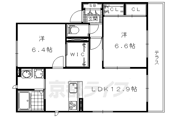 京都市東西線 東野駅(京都) 徒歩11分 3階建 築14年(2LDK/1階)の間取り写真