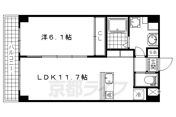 京都市東西線 山科駅 徒歩8分 7階建 築13年(1LDK/4階)の間取り写真