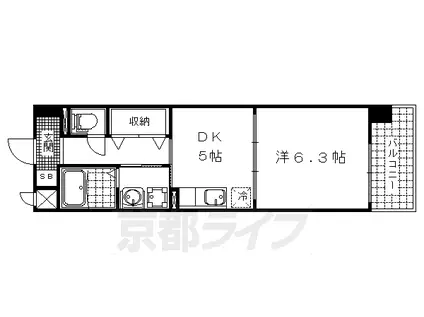 京都市東西線 東野駅(京都) 徒歩13分 7階建 築12年(1DK/3階)の間取り写真