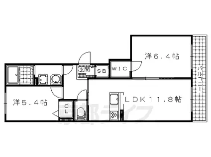 東海道本線 山科駅 徒歩12分 3階建 築12年(2LDK/3階)の間取り写真