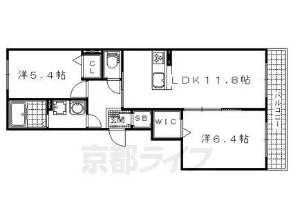 東海道本線 山科駅 徒歩12分 3階建 築12年(2LDK/2階)の間取り写真