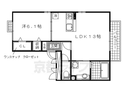 京都市東西線 東野駅(京都) 徒歩14分 3階建 築12年(1LDK/3階)の間取り写真